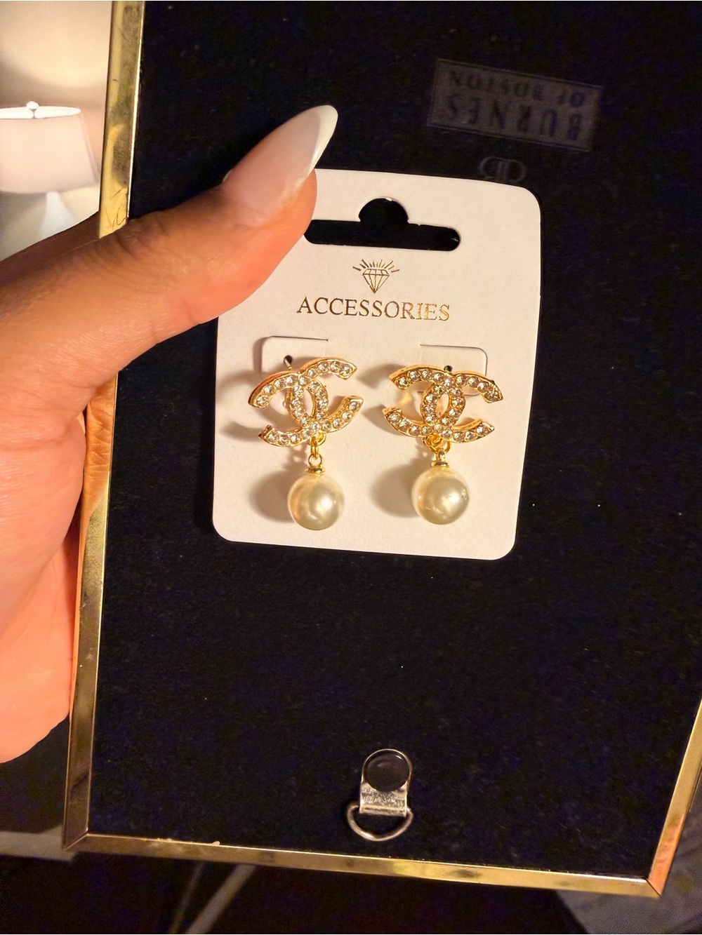 Accessorize Gold-Tone Crystal Logo Earrings with Pearl Drops